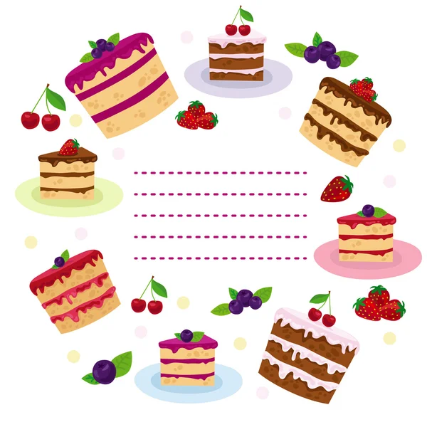 Cartão colorido com cupcakes doces — Vetor de Stock