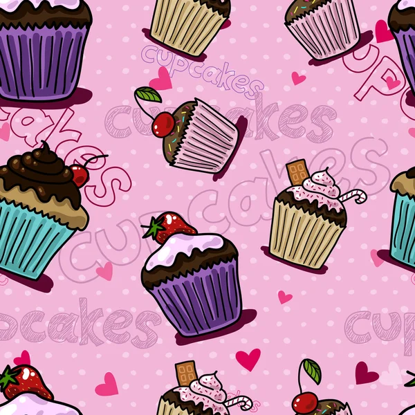 Dulce cupcakes patrón sin costuras — Vector de stock