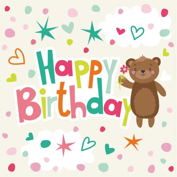 Tarjeta de cumpleaños con oso de dibujos animados — Vector de stock