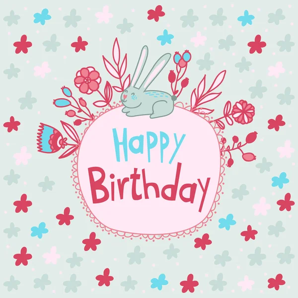 Tarjeta de cumpleaños feliz con conejito — Vector de stock