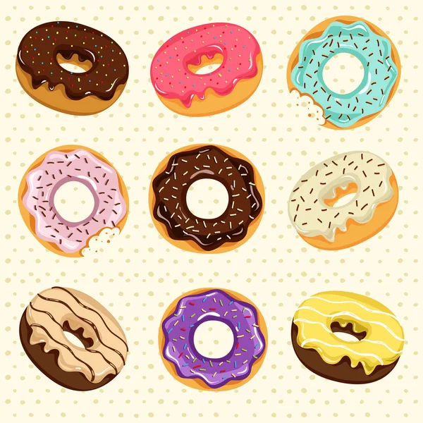 Conjunto de rosquillas dulces de colores — Vector de stock