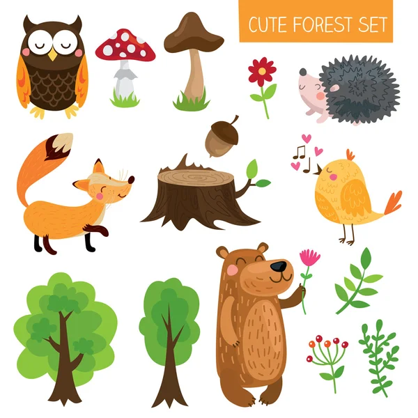Cartoni animati animali forestali set — Vettoriale Stock