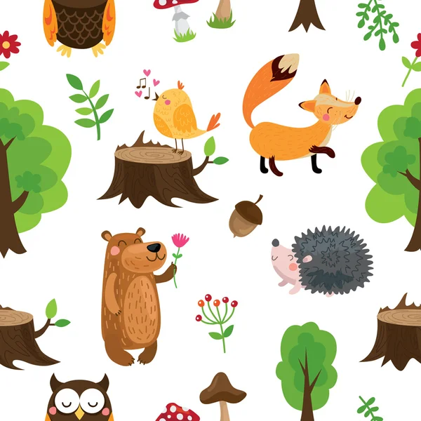 Kreslený lesní zvířata vzor — Stockový vektor