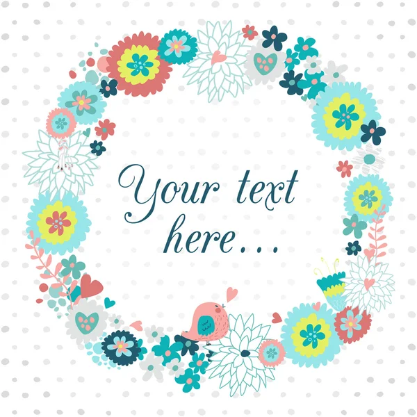 kuş ve kalp ile çiçek çelenk