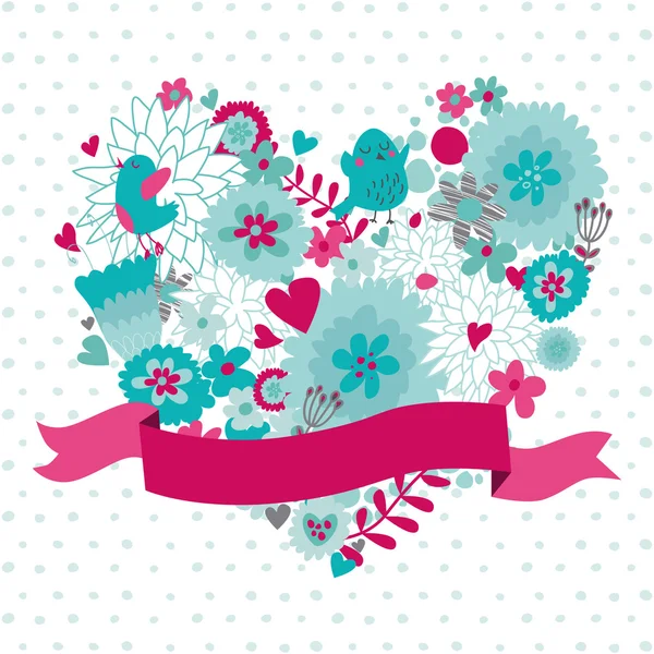 Card with floral heart — Stock Vector