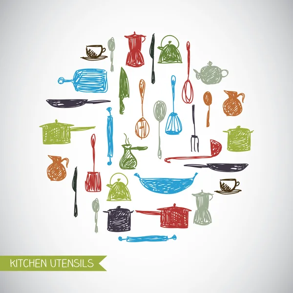 Набор значков кухонных инструментов — стоковый вектор
