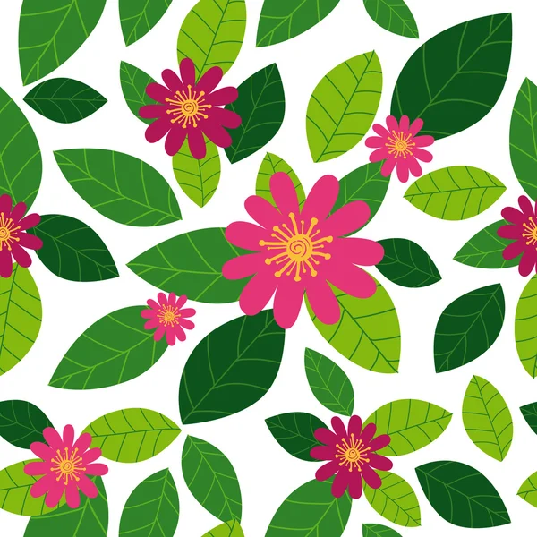Folhas coloridas e flores sem costura padrão — Vetor de Stock