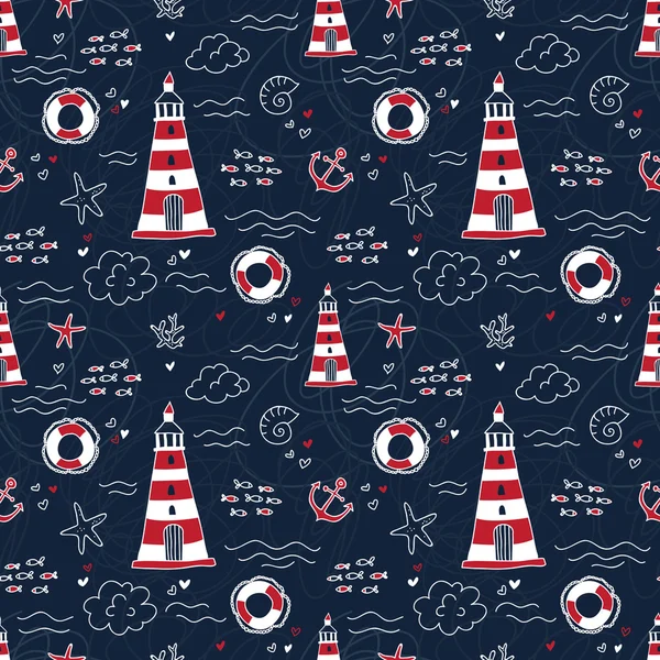 deniz fenerleri ile deniz desen