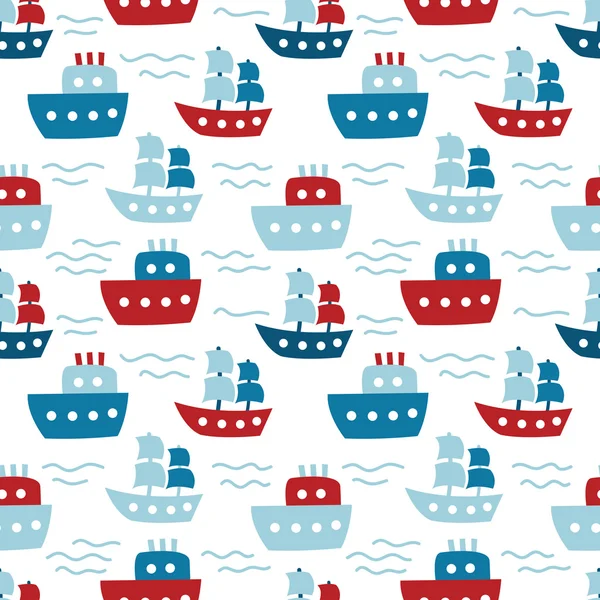 Cartoon yachts and ships pattern — Stock Vector