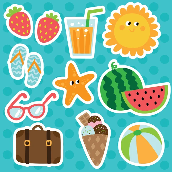 Conjunto de ícones de desenhos animados viagem de verão — Vetor de Stock