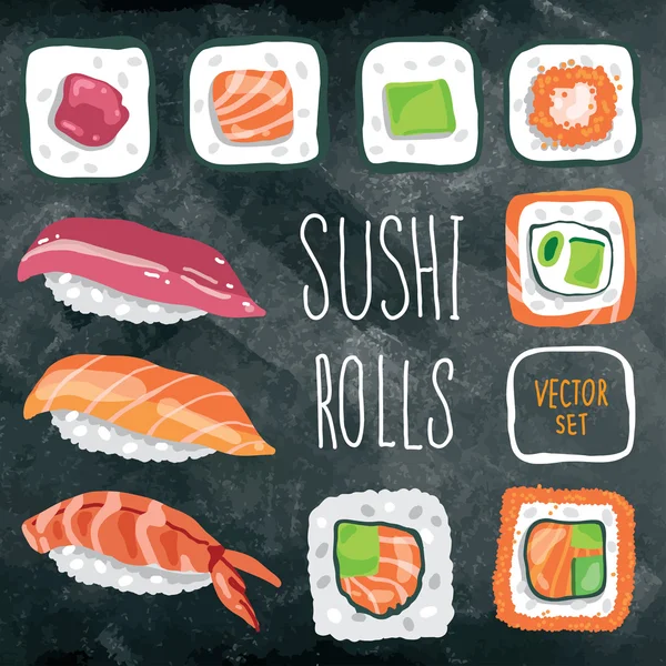 Conjunto de rolos de sushi japonês —  Vetores de Stock