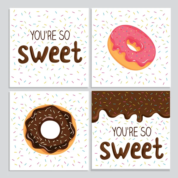 Kartenset mit Süßigkeiten und Donuts — Stockvektor