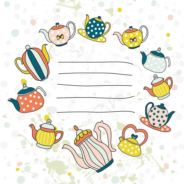 kartı ile renkli karikatür çaydanlıklar