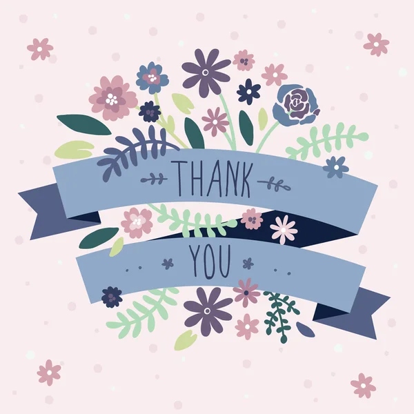 Floral card with thank you lettering — Stock Vector