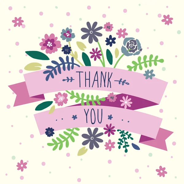 Floral card with thank you lettering — Stock Vector