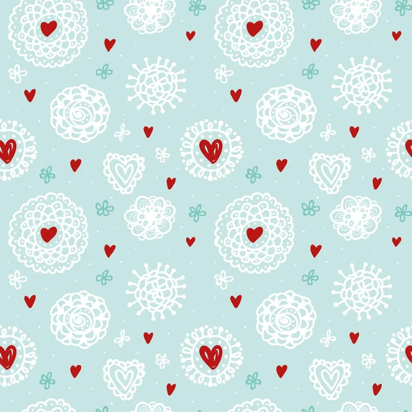 Winter snowflakes and hearts pattern — Stock Vector