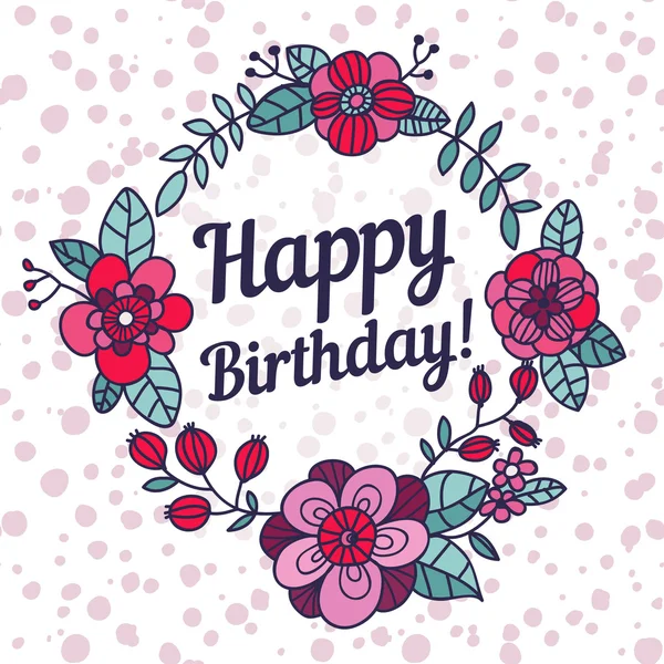 Tarjeta de cumpleaños con corona floral — Vector de stock