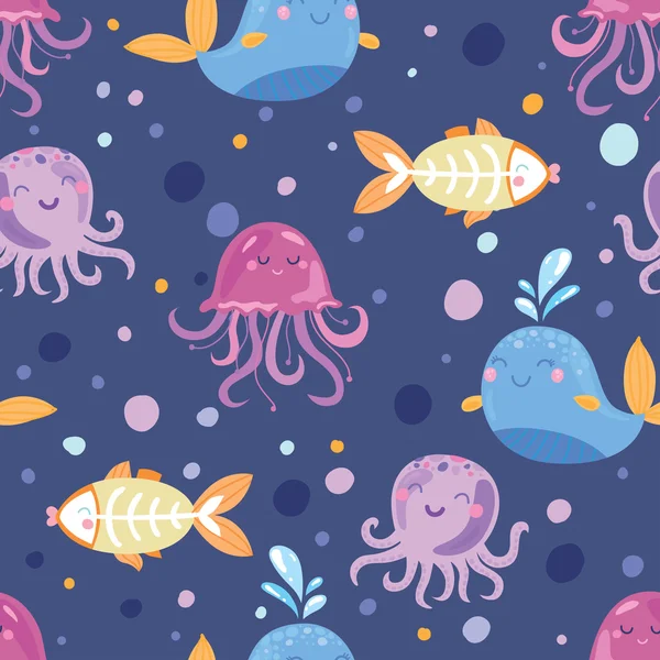 Sea animals and fishes pattern — Stock Vector