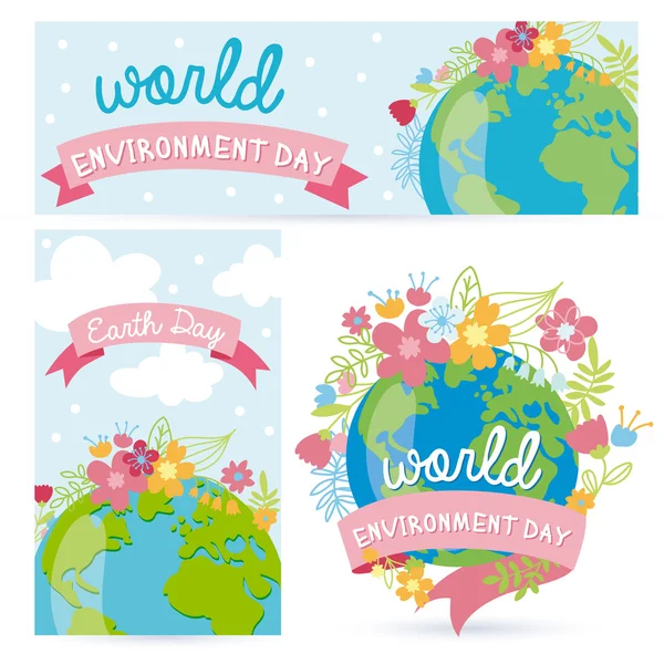 Eco Friendly, green energy concept, cute vector иллюстрации. Спаси открытку с планеты. Набор баннеров Дня Земли и окружающей среды — стоковый вектор