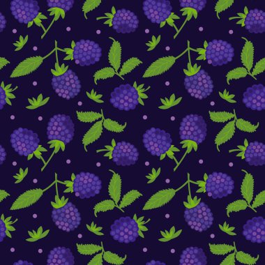 koyu arka plan üzerinde böğürtlen dikişsiz desen.