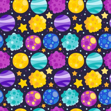 uzay elemanları sorunsuz desen. Gezegenler, ay, Ufo, roket, kuyruklu yıldız ve yıldızlar