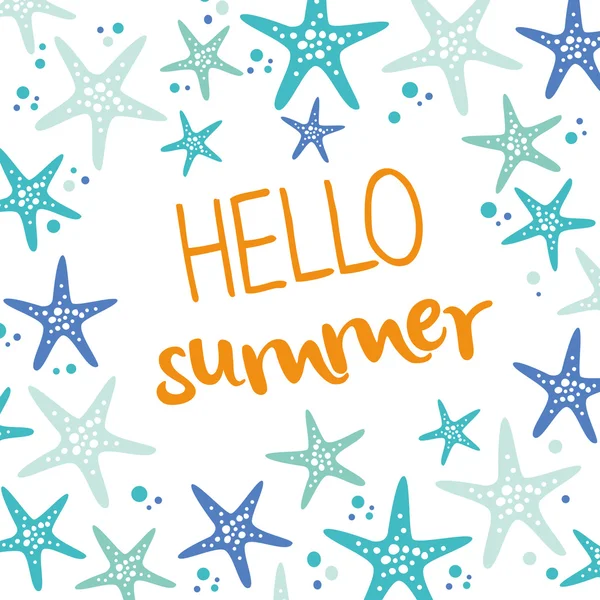 Hola tarjeta de verano con patrón azul estrella de mar — Vector de stock