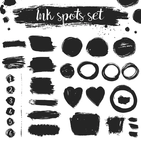 Siyah renkte farklı grunge fırça darbeleri ve mürekkep lekeleri vektör büyük kümesi