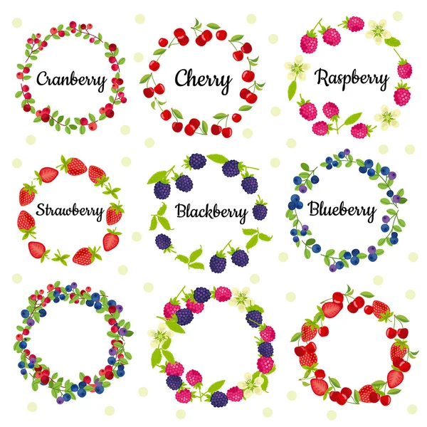 beyaz arka plan üzerinde berry çelenk. Kiraz, çilek, yaban mersini, ahududu, böğürtlen, kızılcık