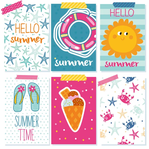 Lindo conjunto con tarjetas de verano — Vector de stock