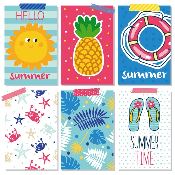 Lindo conjunto con tarjetas de verano — Vector de stock