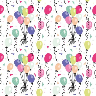 Sevimli vektör doğum günü Dikişsiz desen renkli balon ile