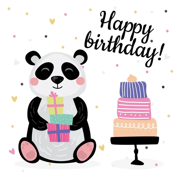 Lindo cumpleaños tarjetas de felicitación diseño con panda — Vector de stock