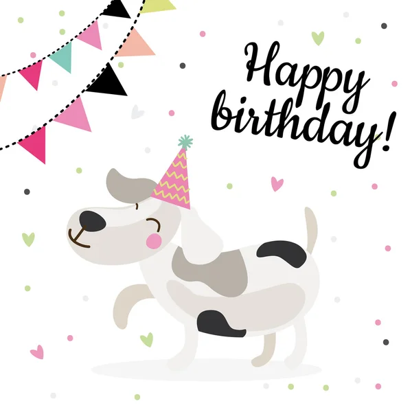 Lindo cumpleaños tarjetas de felicitación diseño con perro — Vector de stock