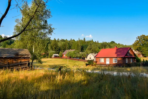 Uitzicht Een Traditioneel Polish Dorp Gelegen Het Midden Van Het — Stockfoto