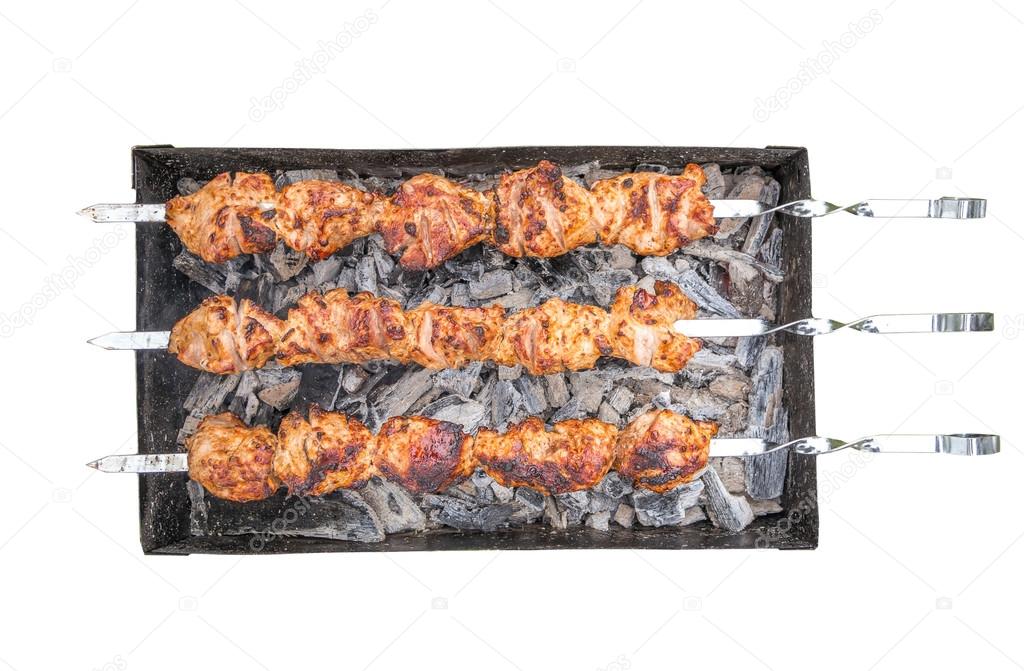 meat on skewers top view