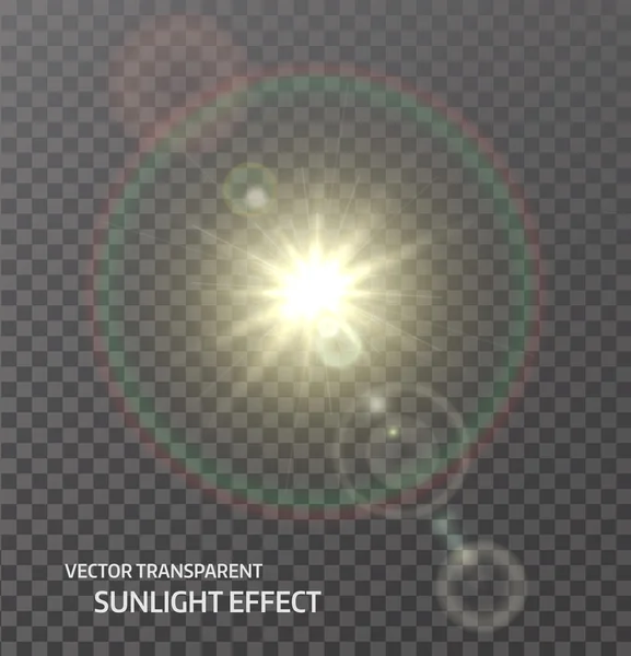 ベクトル透明な太陽光線で日光。輝き光の効果 — ストックベクタ