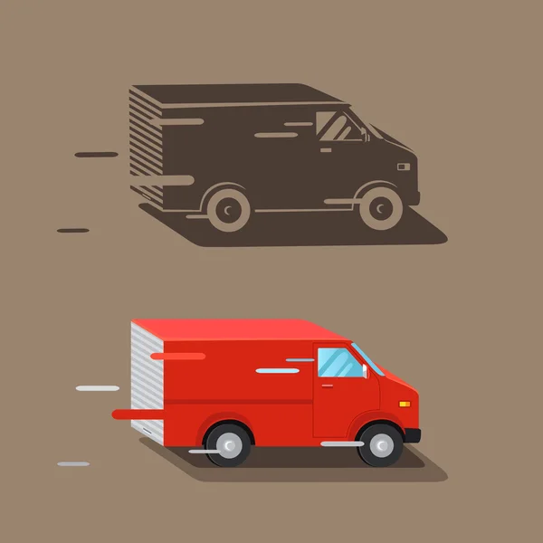 Servicio de entrega furgoneta. Furgoneta de entrega rápida. Icono del coche de reparto, silueta. Ilustración vectorial — Vector de stock