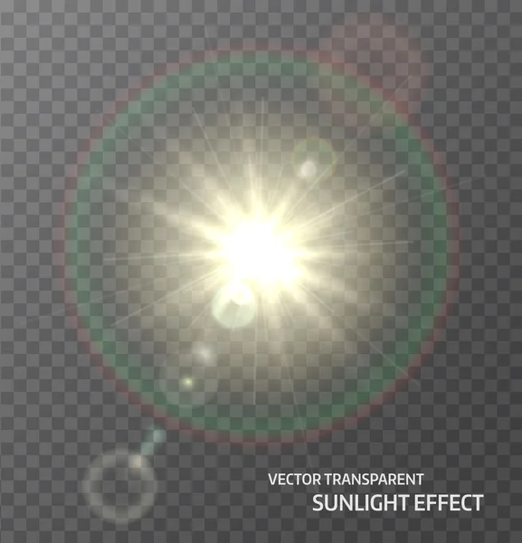 Güneş, güneş ışınları ve lens flare ışıklar. Parlama ışık efekti. Vektör çizim