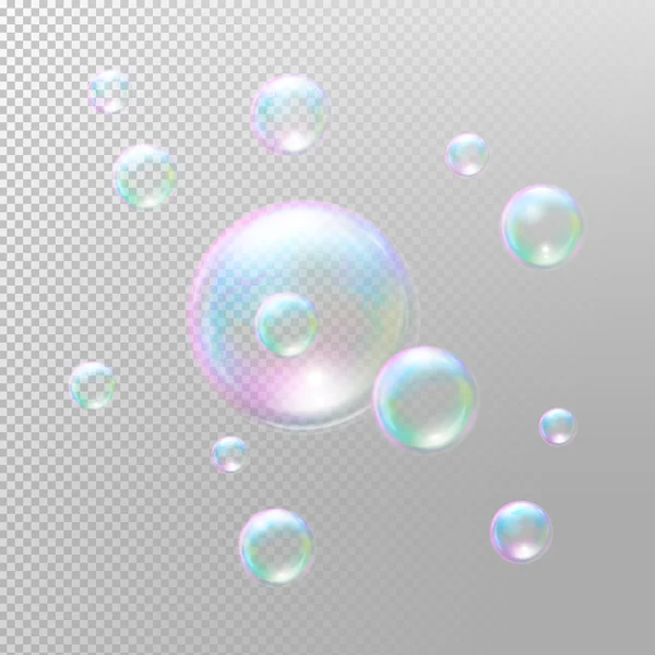Realistické mýdlové bubliny. Izolované vektorové ilustrace — Stockový vektor