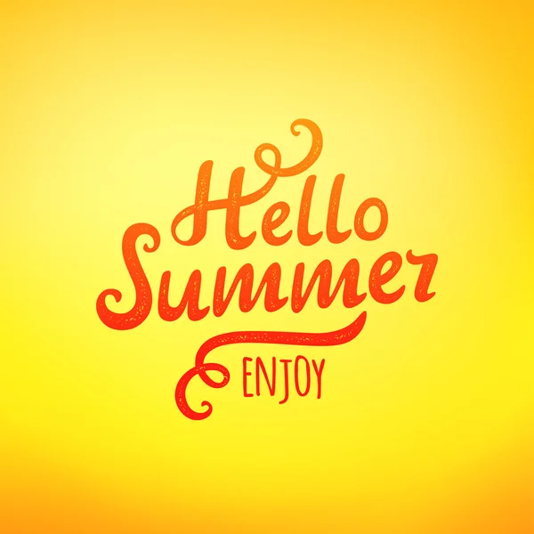 Φράση Γεια σας καλοκαίρι, τυπογραφία επιγραφή σε κίτρινο φόντο. Vector εικονογράφηση — Διανυσματικό Αρχείο