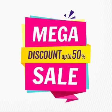 Mega satış, banner şablon. 50 indirim. Vektör çizim