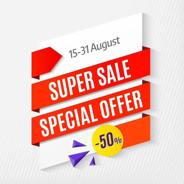 Grande offre spéciale Super vente, modèle de bannière. 50 de moins. Illustration vectorielle — Image vectorielle
