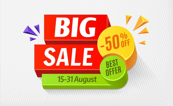 Big sale special offer, bright colourful banner. 50 off. Vector illustration — Stock Vector