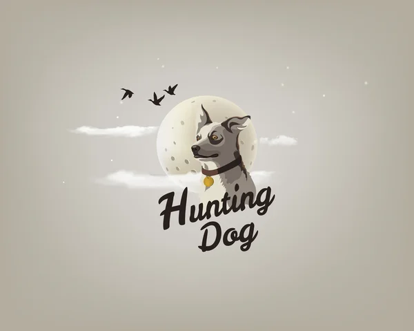Illustration en couleur d'un chien de chasse sur le fond de la lune — Image vectorielle