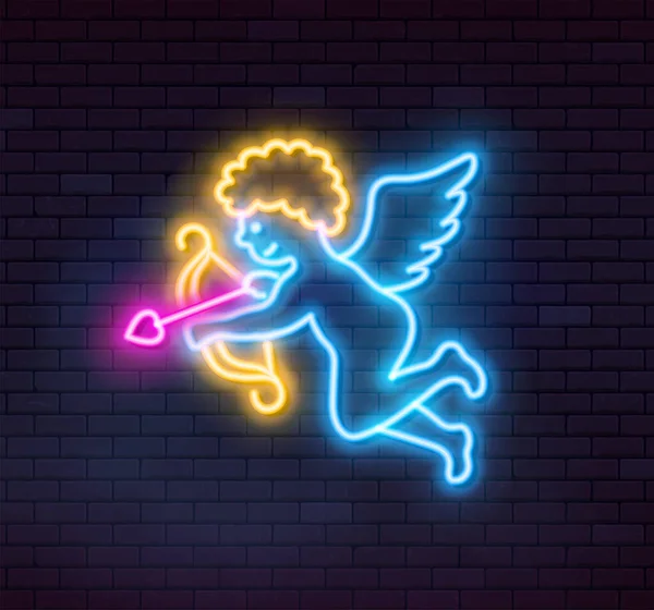 Neon Cupid på mörk bakgrund. Vektorillustration — Stock vektor