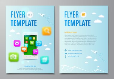 Design layout flyer.White smartphone with cloud of icons mobile application