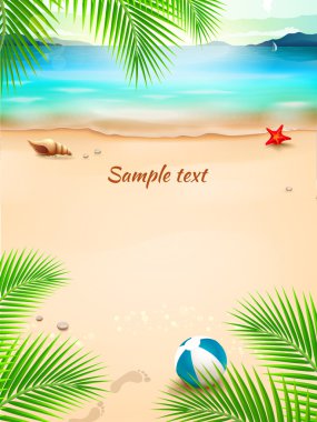 Summer beach background, seascape, sand and wave. Vector Illustration