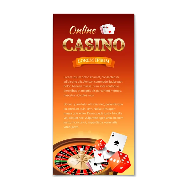 Fond de casino. Bannière verticale, flyer, brochure sur un thème de casino avec roulette, cartes de jeu et dés. Illustration vectorielle — Image vectorielle