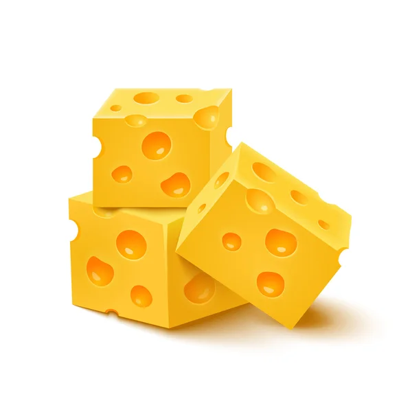 Cubes of yellow cheese on white background. Vector illustration — Stock vektor