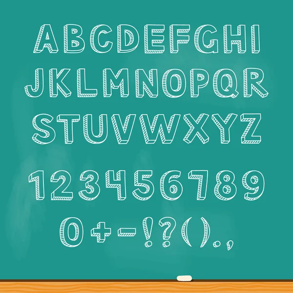 Drawing alphabet lettering on chalk blackboard — Stock vektor